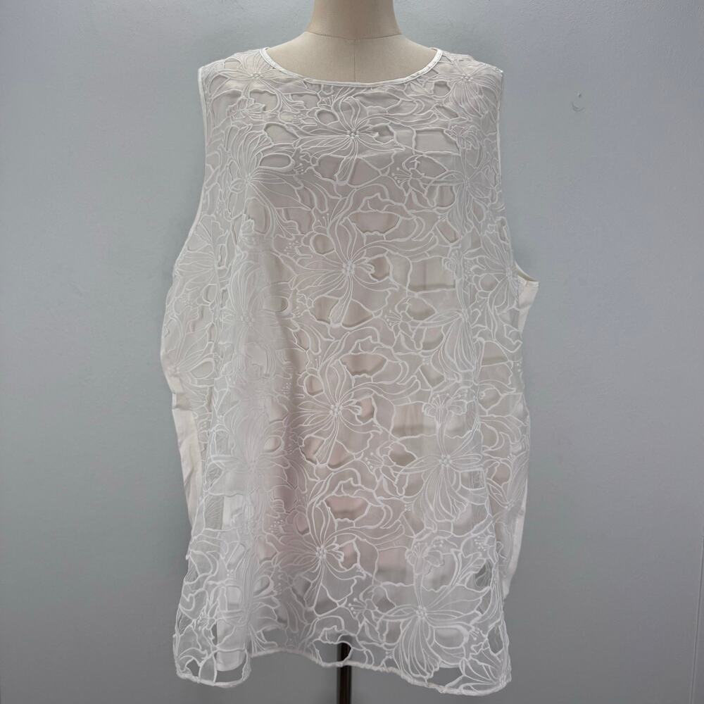 NWT Marina Rinaldi White Floral Lace Cutout Embroidered Top Plus Size 24 Neutral